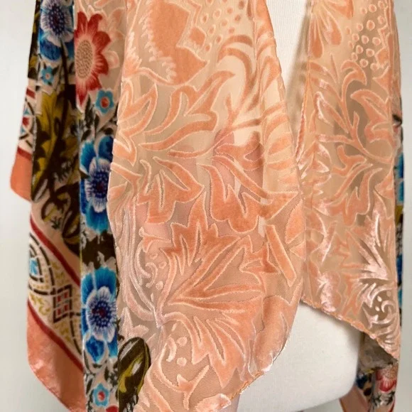 Kimono Women One Size Boho Artsy Velvet Burnout Romantic Floral Sheer - Picture 4 of 11